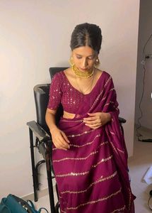 Beautiful Maroon Colour Sequence Work Saree