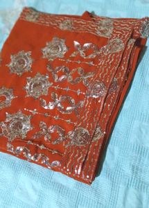 Elegant Orange Sequin Saree