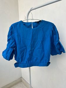 Vero Moda Blue Cut-out Bell Sleeve crop top
