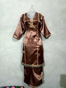 Brown Satin Salwar Suit