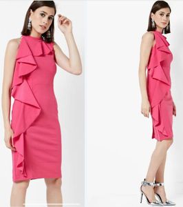 Pink Floral Side Ruffle Dress
