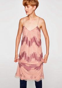 Zara Pink Mauve Delicate Lace Slip Midi Dress