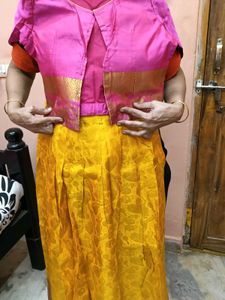 1-TimeUsedGirls Yellow&amp;Pink LehengaCholi-PattuPava