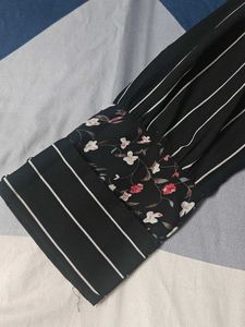 Striped Floral Cuff Top