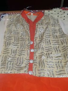 Orange &amp; Gold Anarkali Dress