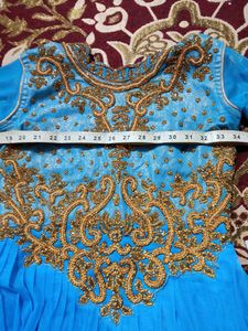 Blue Partywear Gown With Dupatta And Pajama