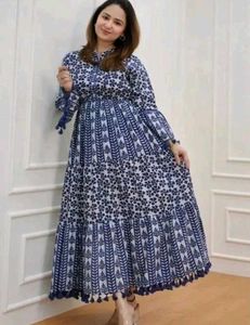 Floral Print Anarkali With Pompom