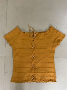 Cute Yellow Lace-Up Top