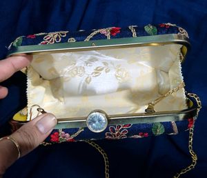 Blue Embroidery Clutch