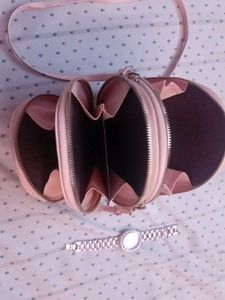 COMBO Of sling bag pink colour And Guess Watch