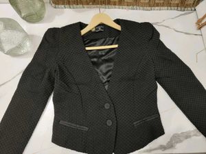 Korean Black Textured Blazer Coat