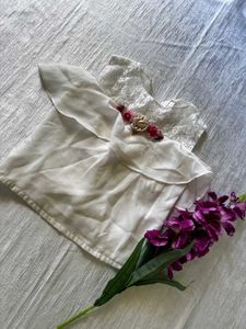 White Floral Cold Shoulder Top