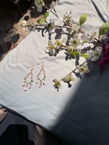 handmade Pink onyx Beaded Dangle Earrings