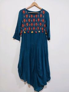 Teal Blue Draped Midi Dress