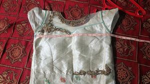 Long Ethnic Gown In Raw Silk Type Fabric