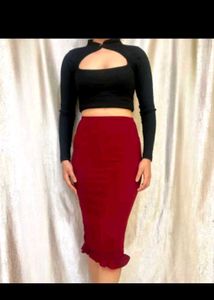 Red Ruffled Hem Skirt