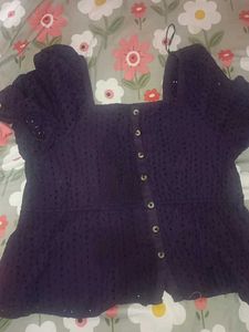Purple Eyelet Button-Down Top