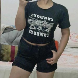 Combo Crop Top &amp; Jeans Shorts