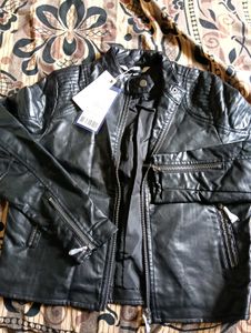 Black Leather-Look Biker Jacket