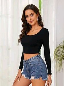 Black Long Sleeve Crop Top