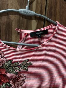 Striped Floral Embroidered Tee