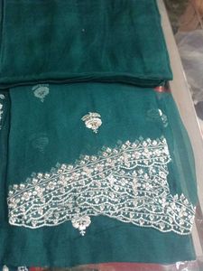 Teal Embroidered Dress Material