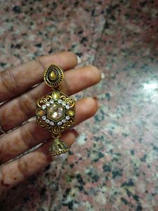 Antique Gold Jhumka Earrings with Pearl Drop