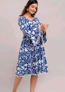 Blue &amp; White Floral Print Dress