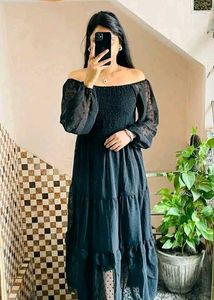 Black Off-Shoulder Tiered Maxi Dress