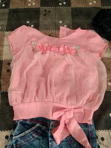 Cute Pink Top & Jeans Set