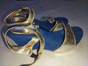 Gold Strapped Blue Heels