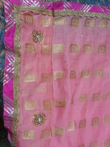 Orange & Gold Saree with pink border