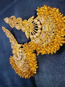 Elegant Gold-tone Chandbali Earrings diamond yello