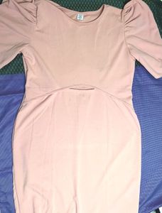 Pink Puff Sleeve Cutout Dress