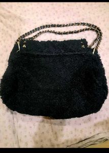 Black Fuzzy Studded Chain Bag
