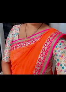 Georgette Orange Saree