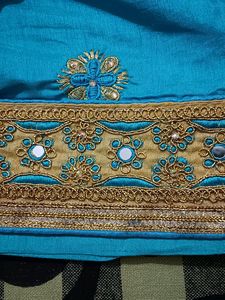 Blue Saree With Mirror Work
