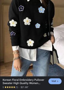 korean Floral Black Sweater (buy1 G1)