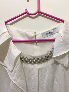 Elegant White Pearl Ruffled Top Bust 34