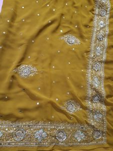 Mustard Saree With Stitched Blouse