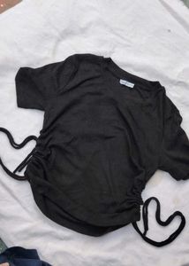 Black Tie-Up Detail T-Shirt