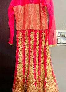 Pink Anarkali Suit With Skirt Set