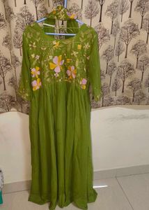 Green Embroidered long frock with Dupatta