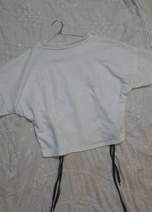 White Lace-Up Crop Top