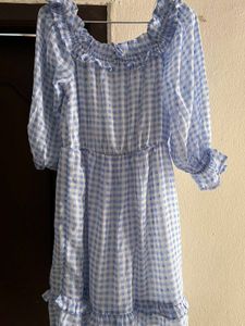 Blue Gingham Ruffle Dress