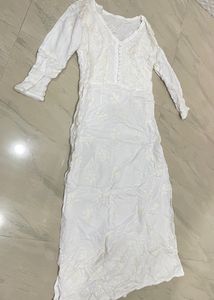 White Chikankari Long Kurta