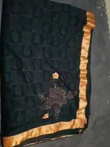 Black With Yellow Border Saree