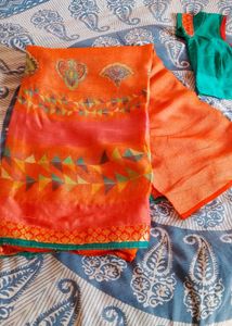 Orange Saree with Blouse Piece