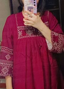 Maroon Embroidered Kurta