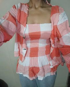 Combo!!!!!   Korean Cute Tie Up Top With Shirt